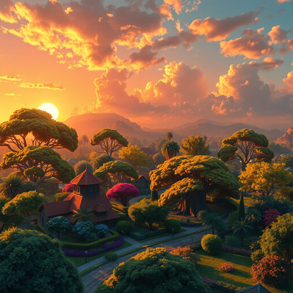 Glowing Trees in a Suburban Utopia