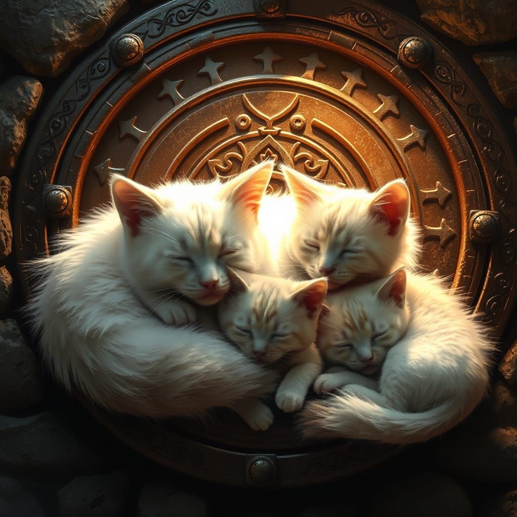 White Cat Family Guarding Mystical Manhole Cover