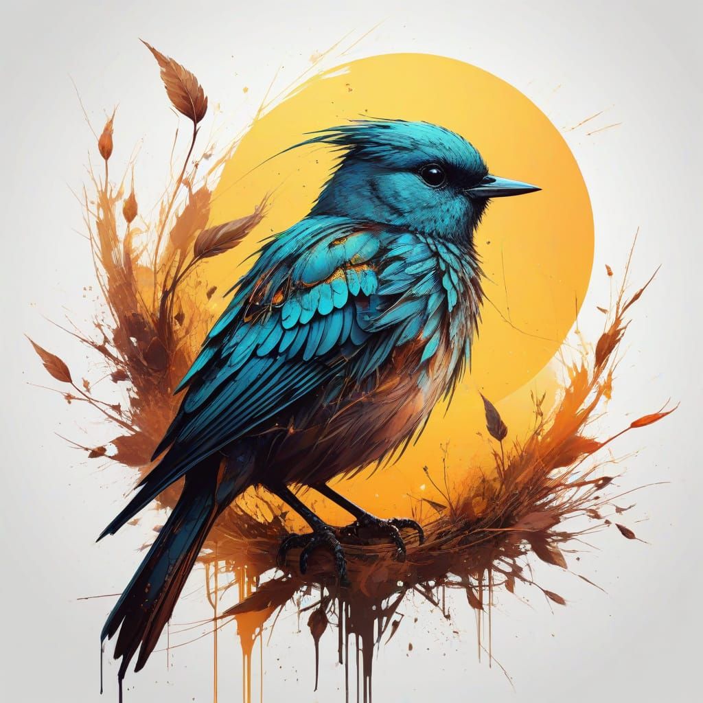 Surreal Harvest Sunset with Enchanted Bird