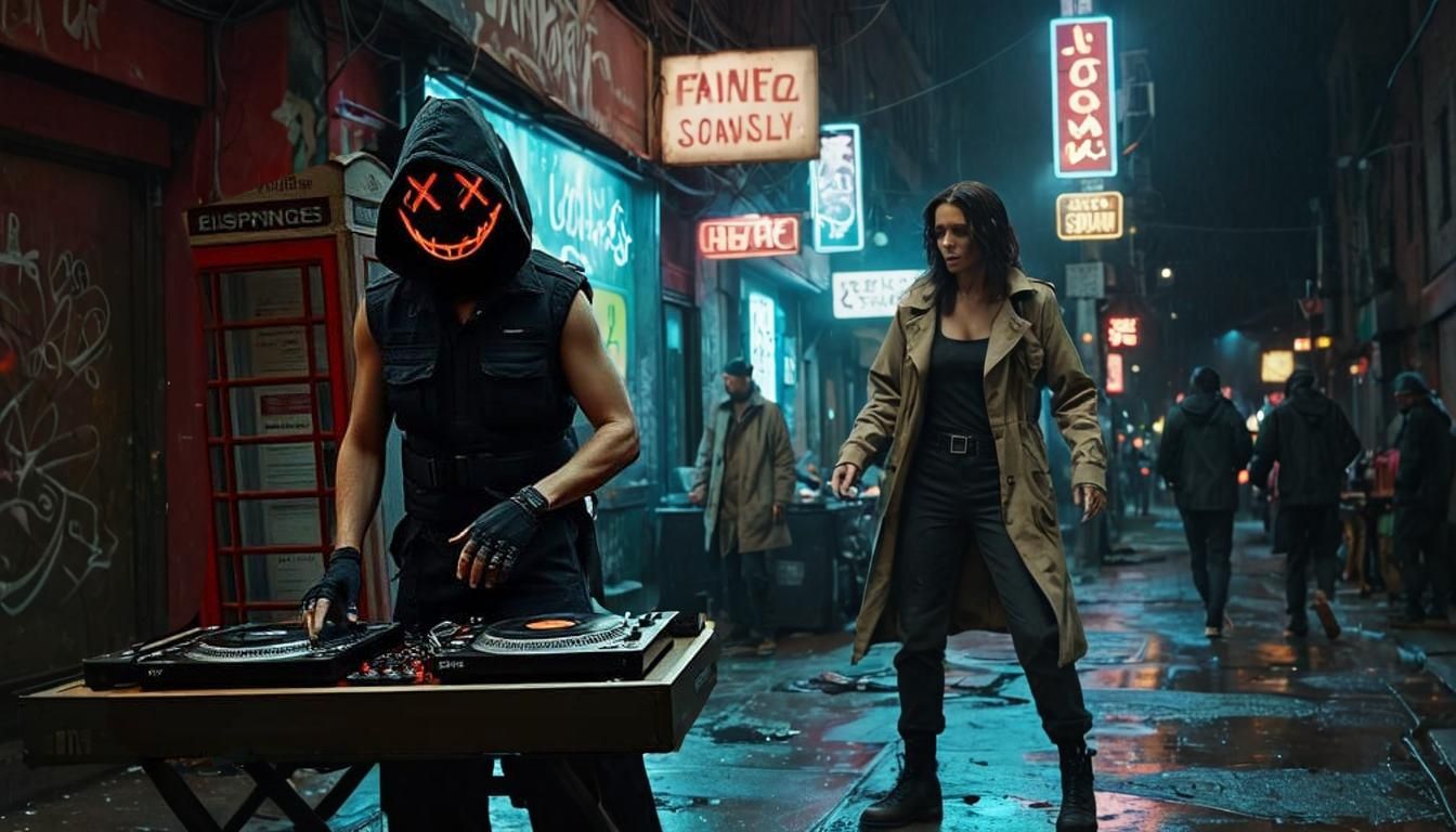 Cyberpunk Dystopian Rebel Plays Keyboard Amidst Punk Rock Ch...