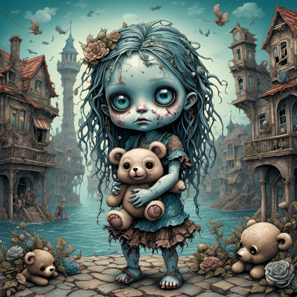 Creepy Cute Zombie Sprite in Ruined City