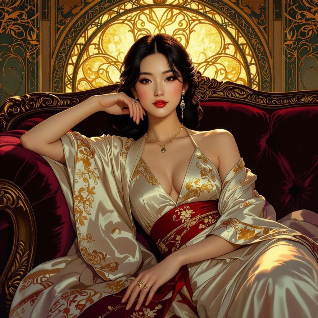 Elegant Asian Woman in Art Nouveau Style