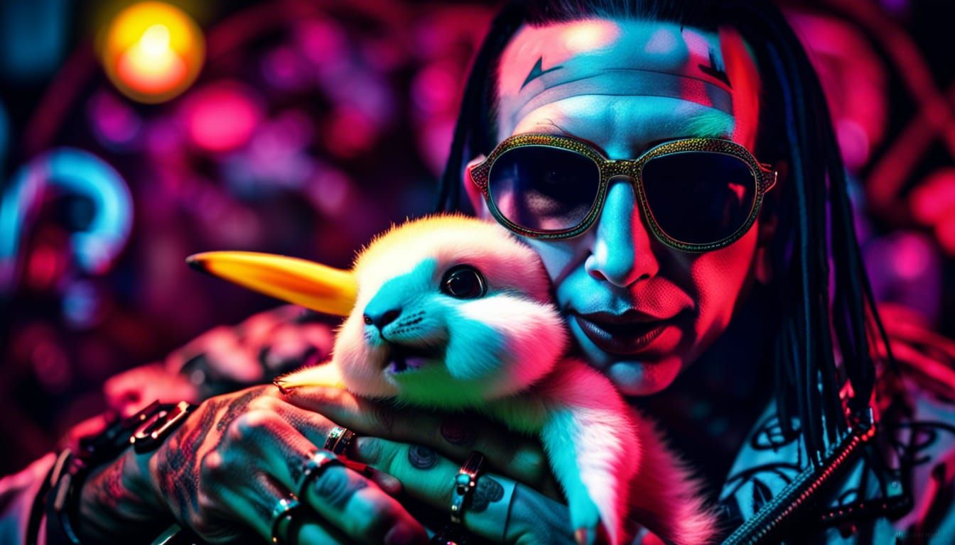Marilyn Manson with his baby Pikachu