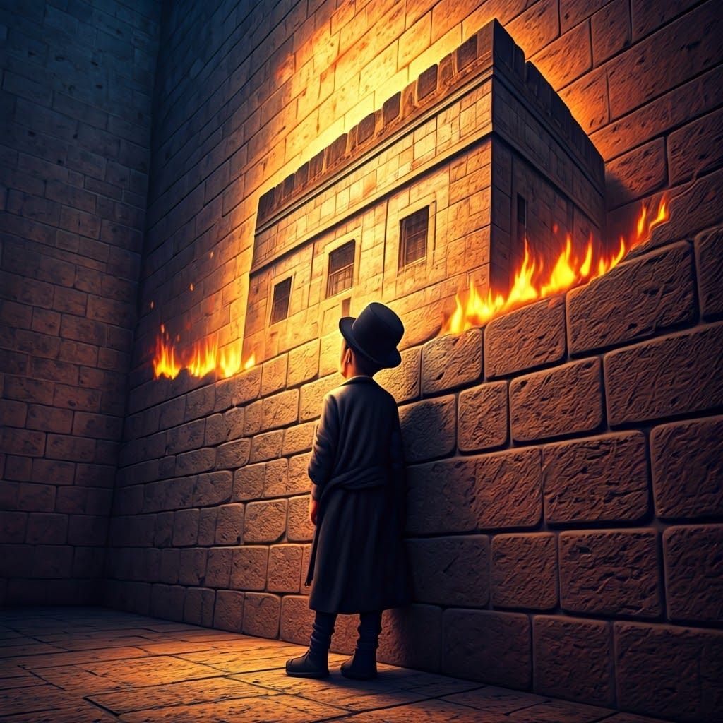 Hasidic Boy and Jerusalem Mural, Ghibli-Inspired