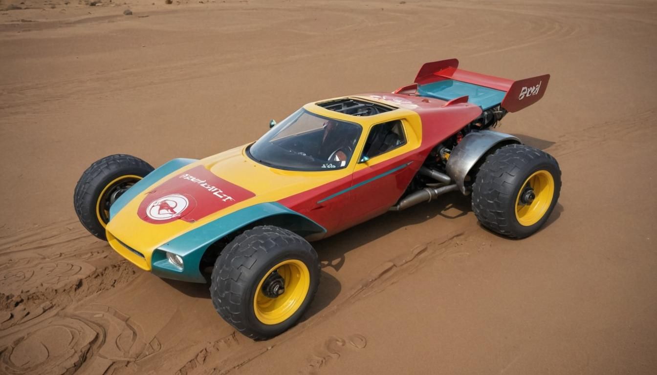 Retro-Futuristic Lunar Buggy with Japanese Tech Logos
