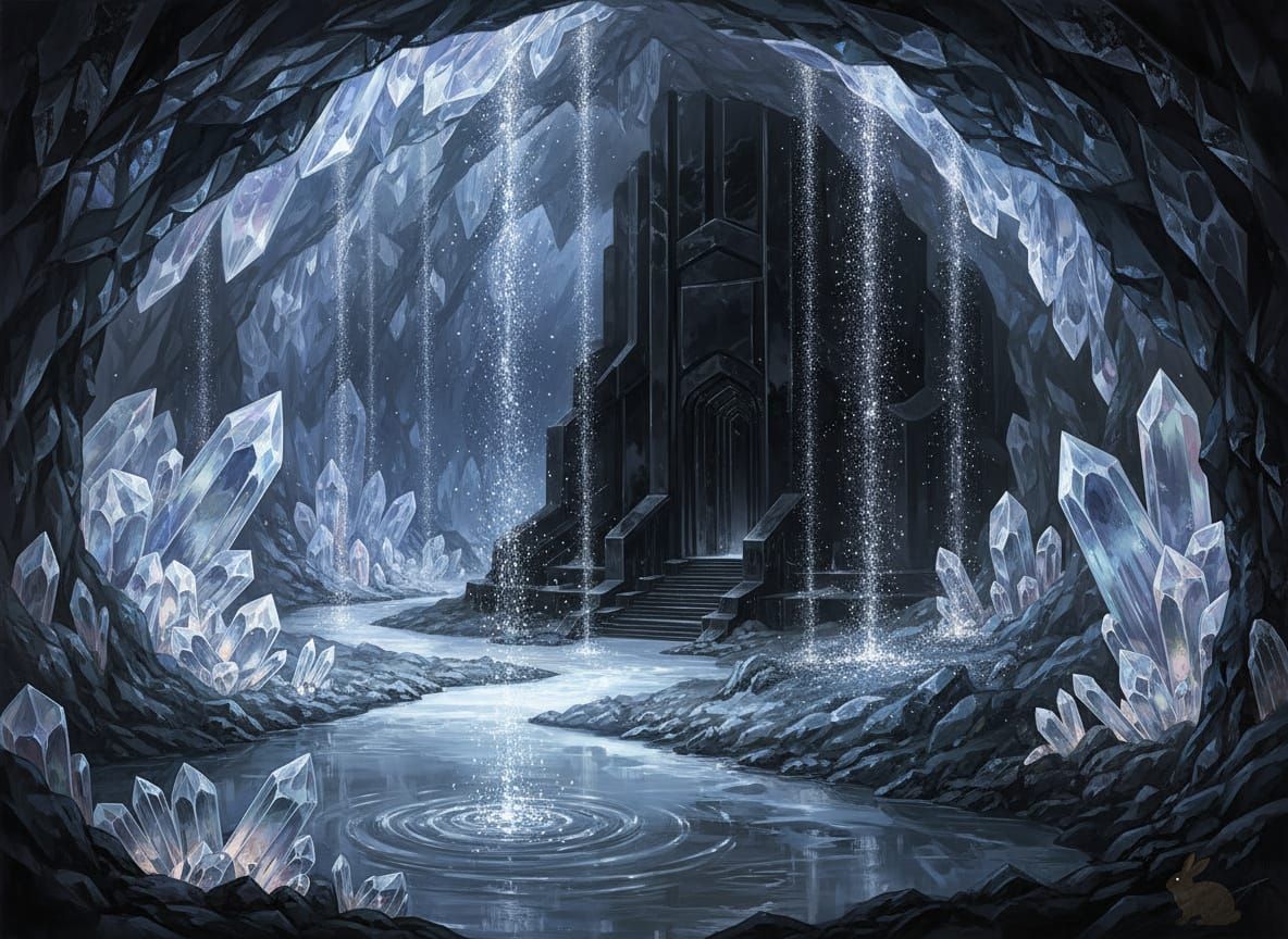 Subterranean Crystal Cave with Obsidian Sanctuary