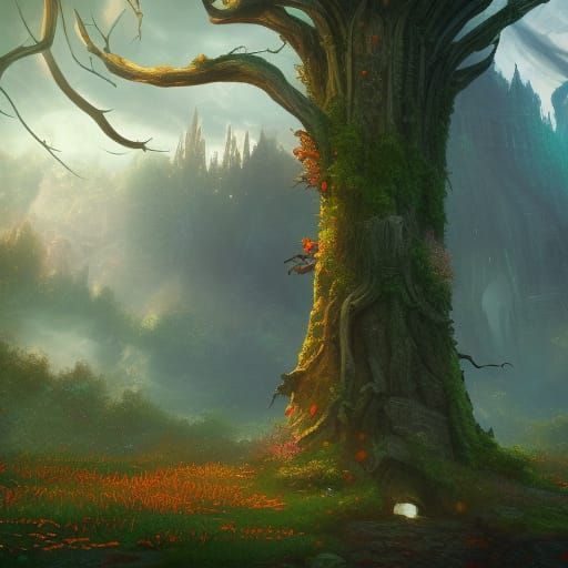 Multicolor Fantasy Tree in Detailed Matte Painting