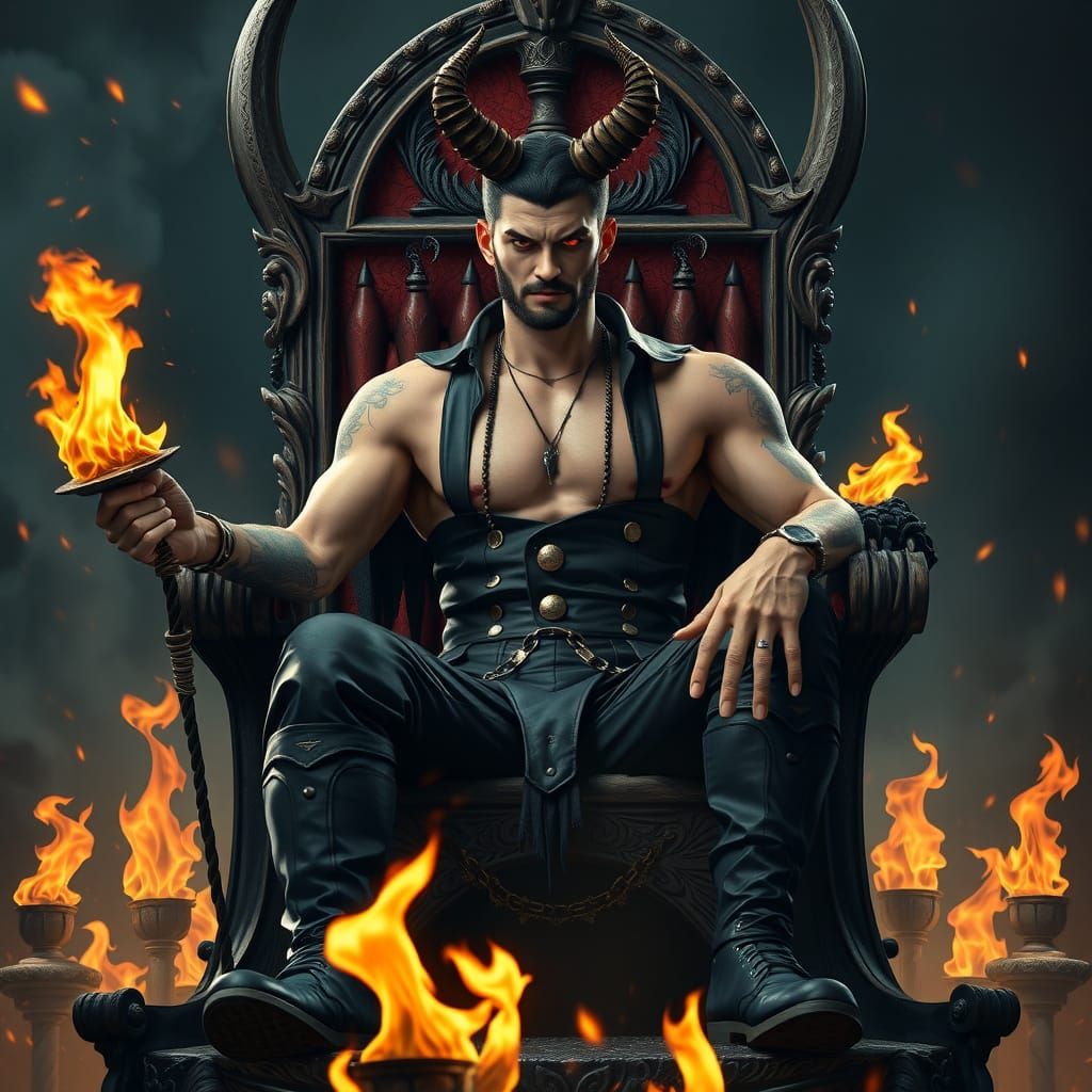 Charming Demon Lord in Hellish Throne Scene