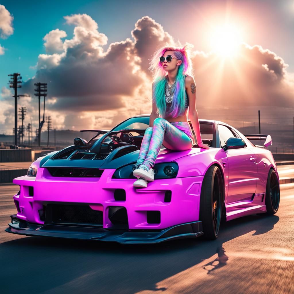 Cyberpunk Princess on Wrecking Ball, Neon Skyline