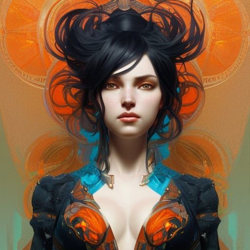Black Haired Queen: Hyperdetailed Art Nouveau Portrait