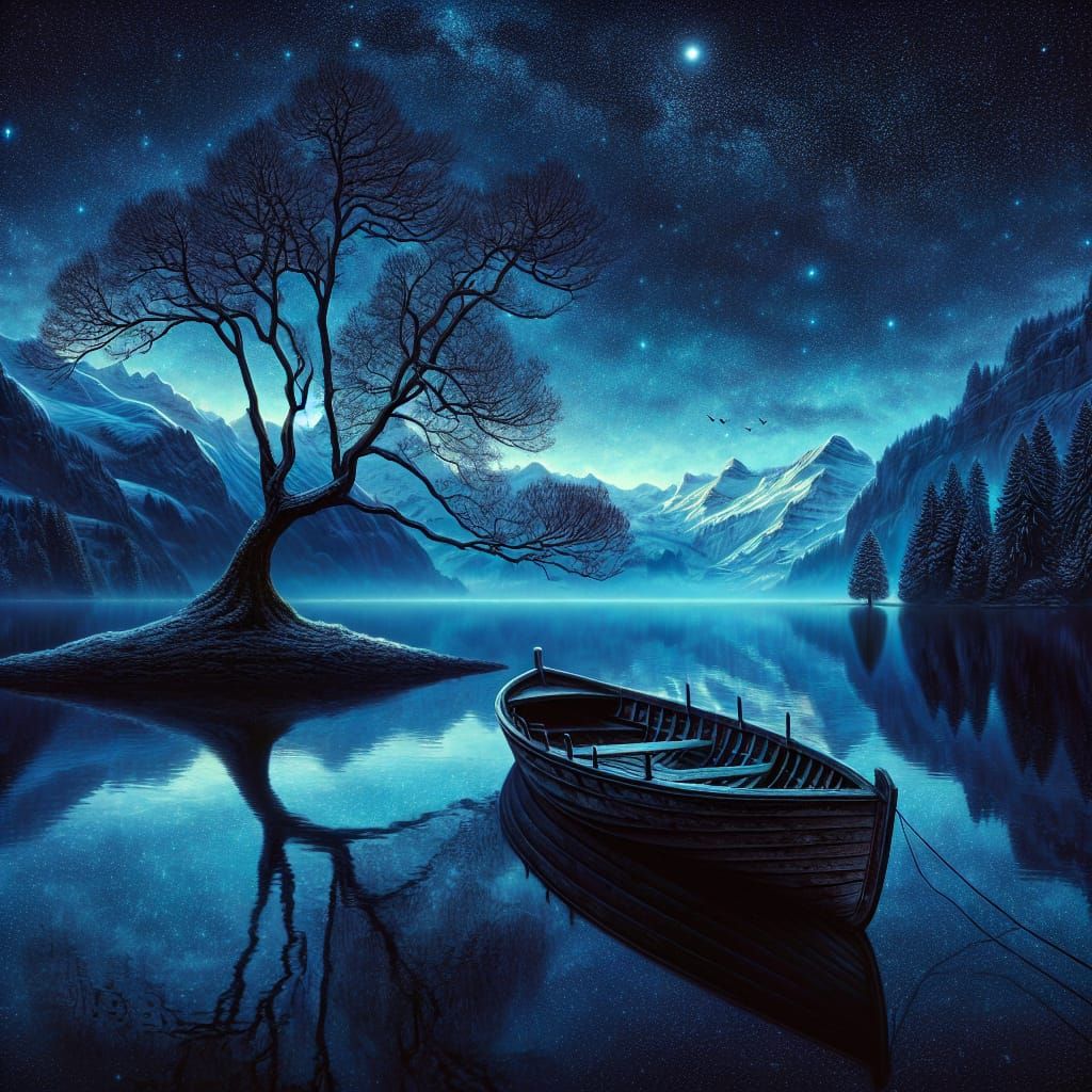 Serene Lake at Dusk in Romantic Realism Style