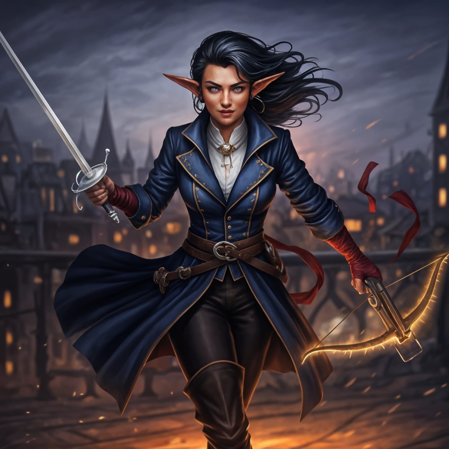 Elegant Half-Elf Duellist in Motion