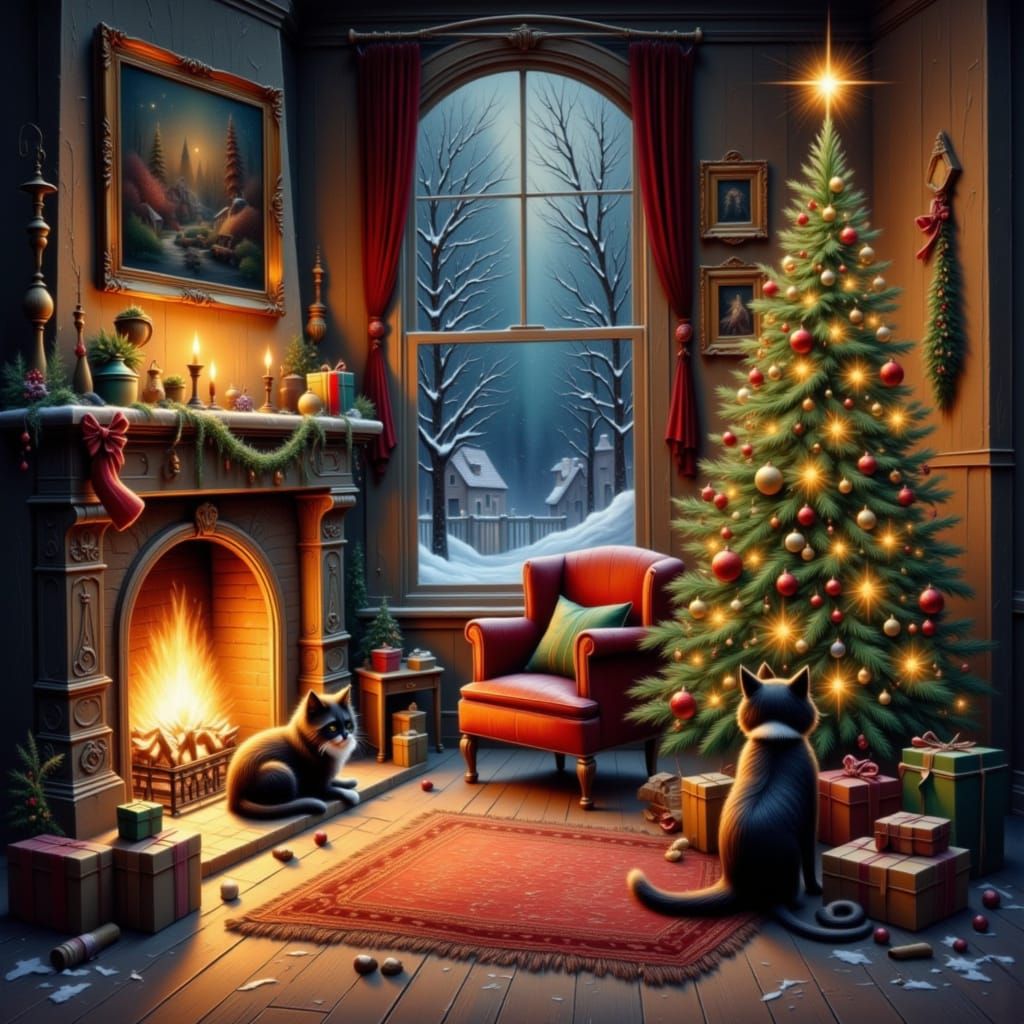 Cozy Christmas Eve Cottage Interior Scene