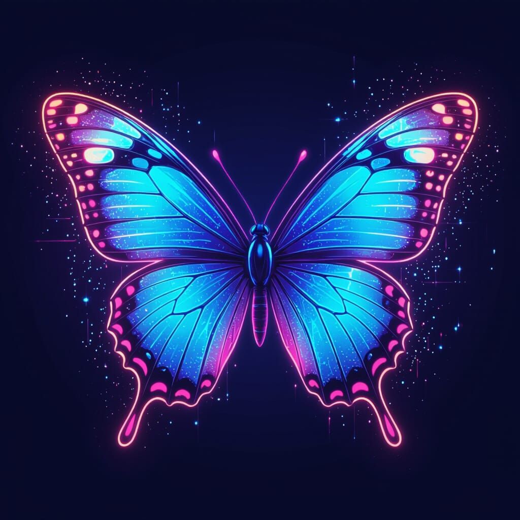 Vibrant Neon Butterfly in Cyberpunk Style