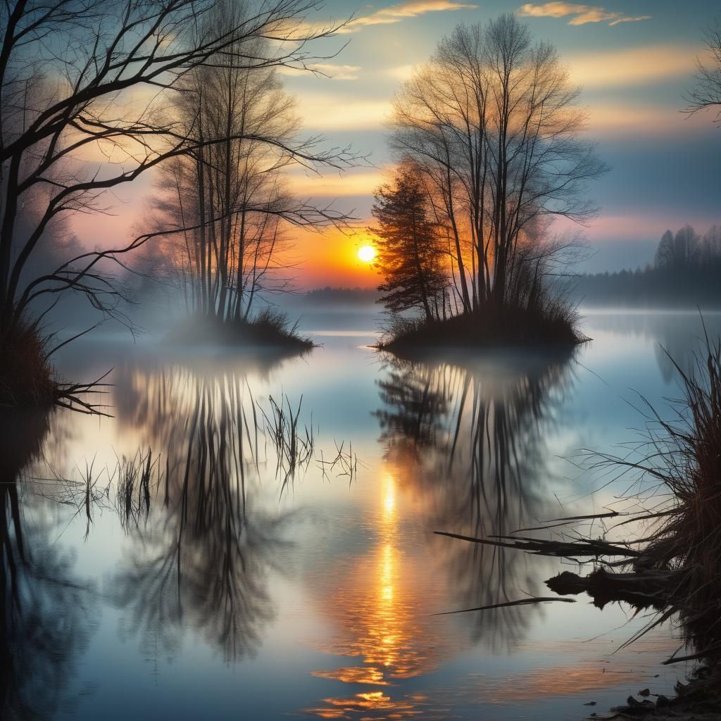 Magical Sunrise Over Lake: High Resolution Photograph