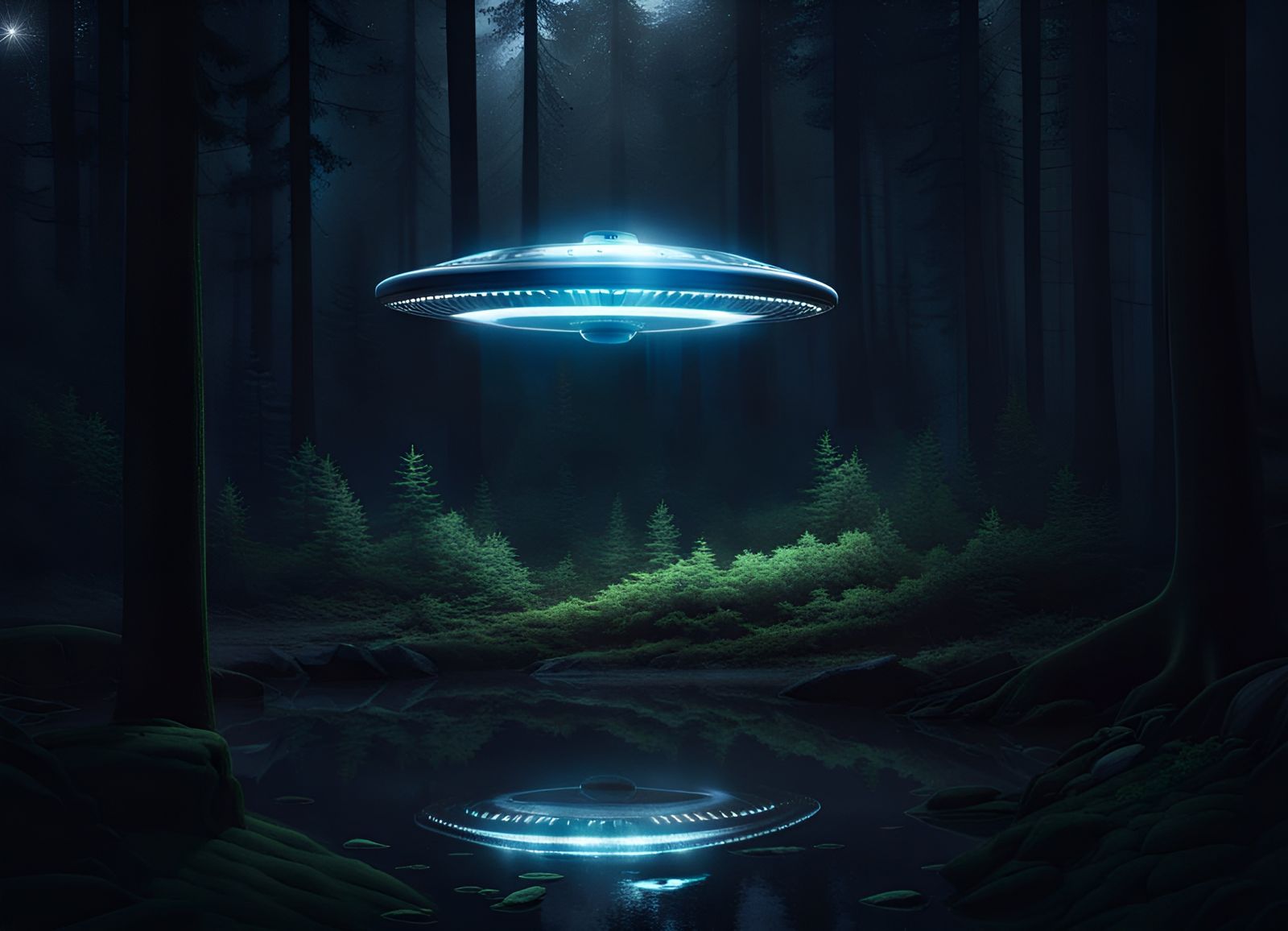 Detailed UFO in Forest at Night: Long Exposure