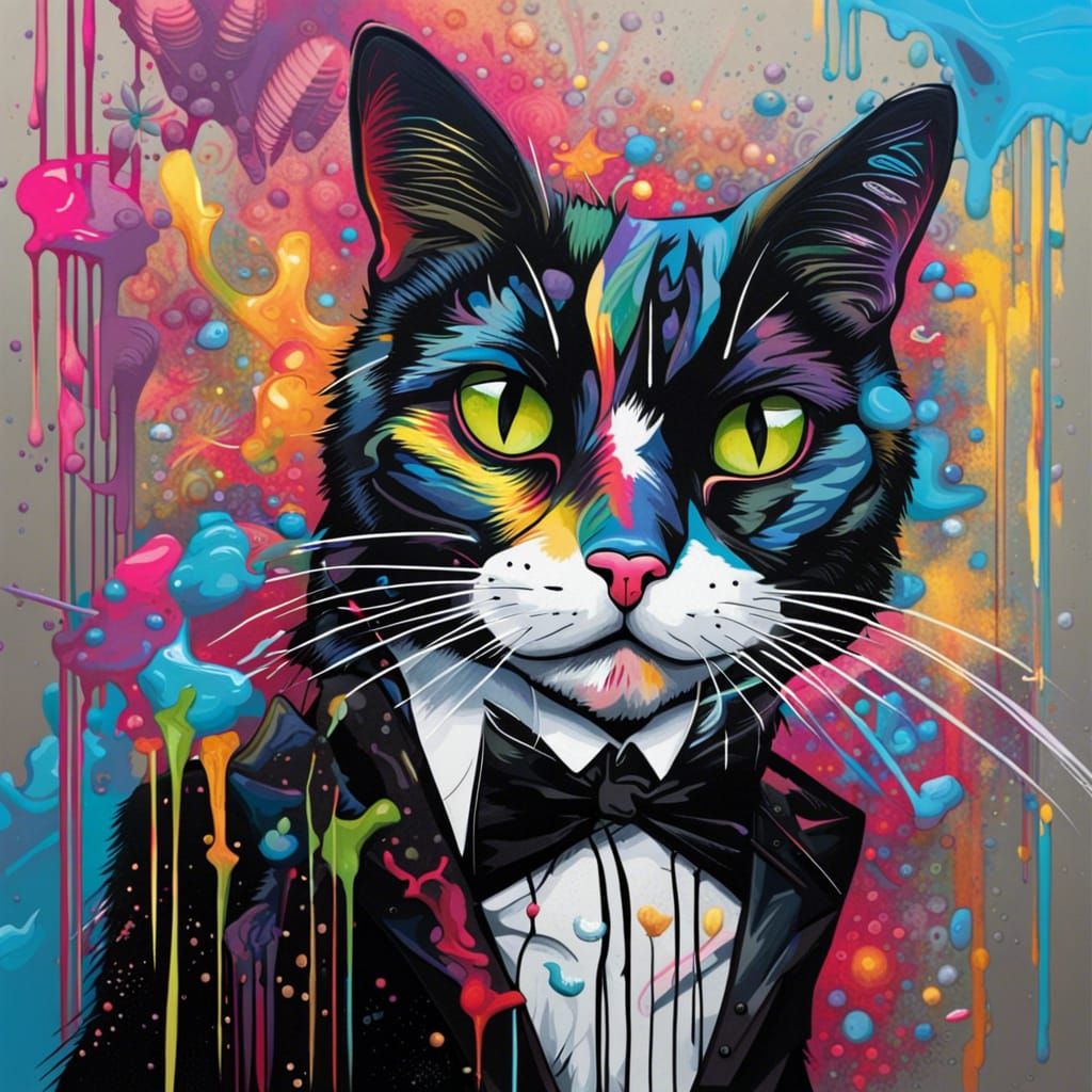 Tuxedo Cat in Detailed Graffiti Art Style