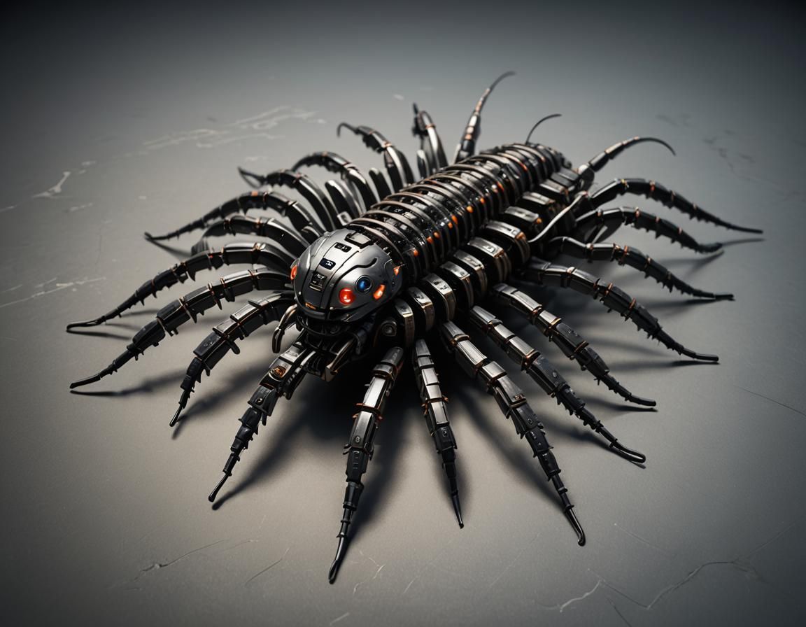Cyberpunk Robotic Centipede Drone on a Table