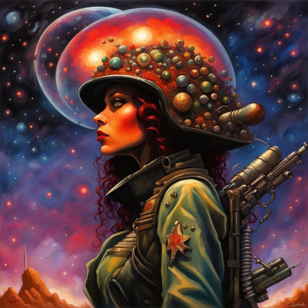 Steampunk Latina Space Cadet Under Alien Sky