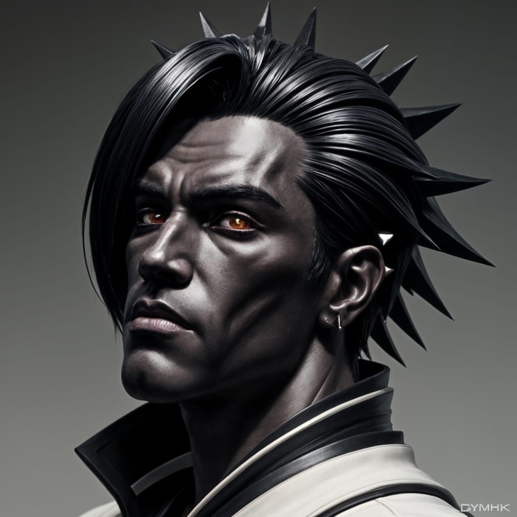 Cyberpunk Humanoid with Black Skin, Anime Style