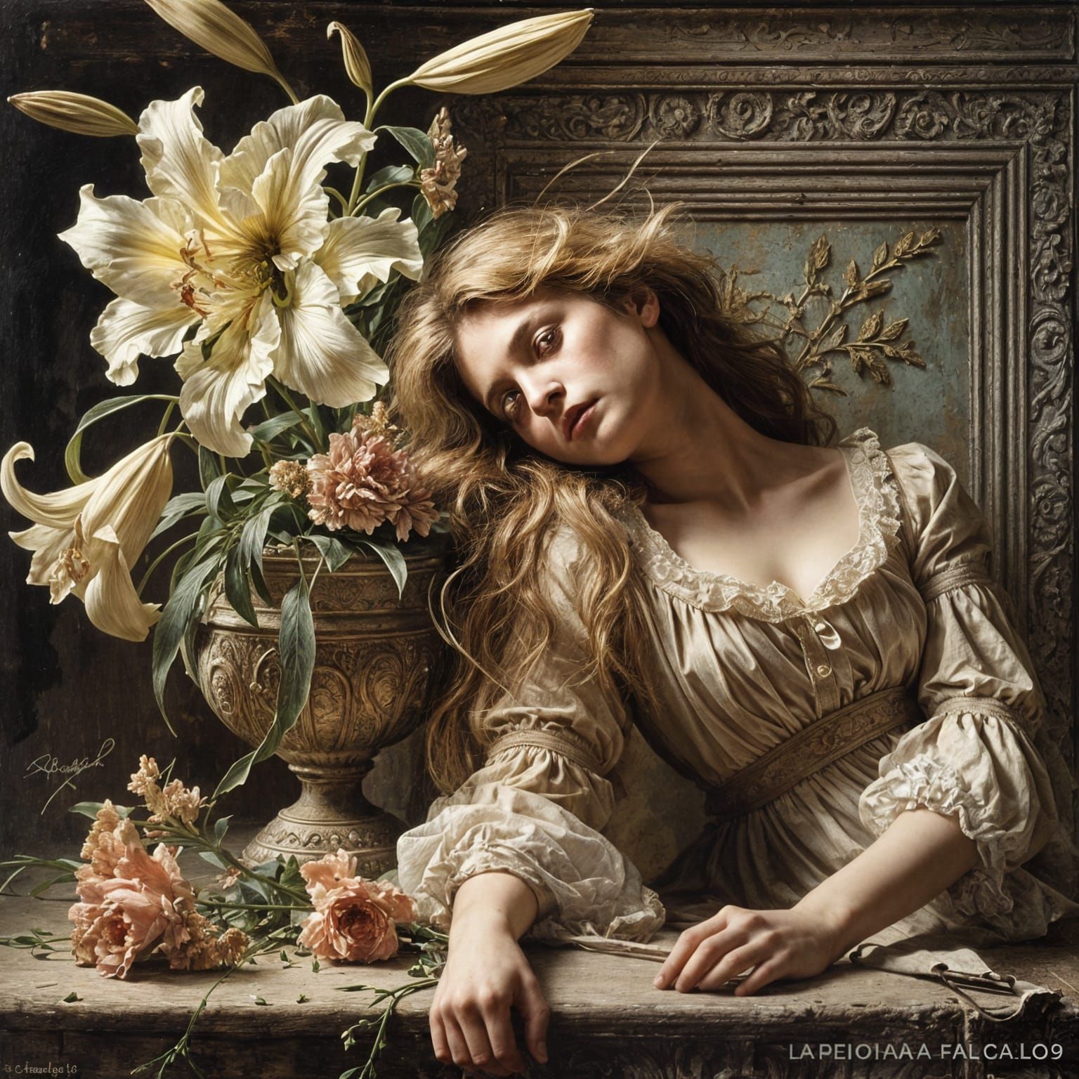 Wilting Lily in Muted Earthy Hues, Oil on Canvas