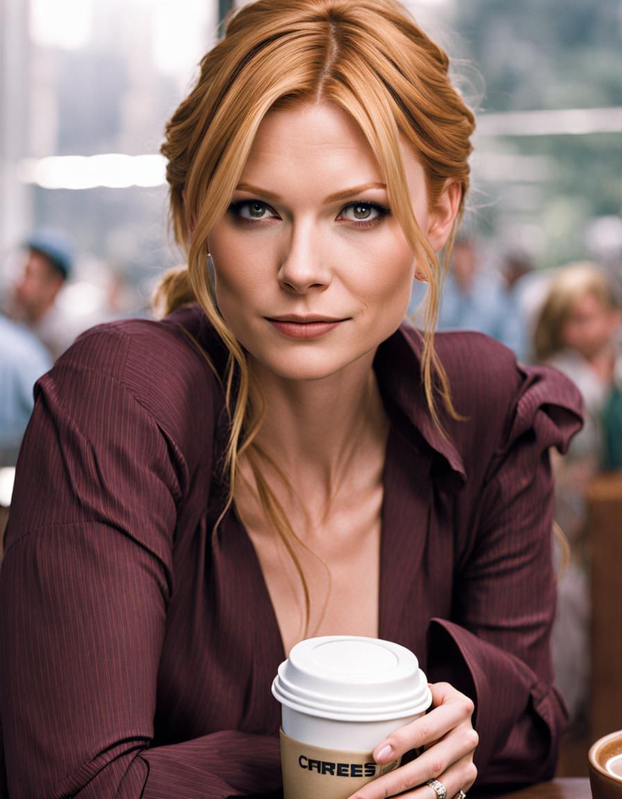 Red-Haired Woman Holds Coffee Cup