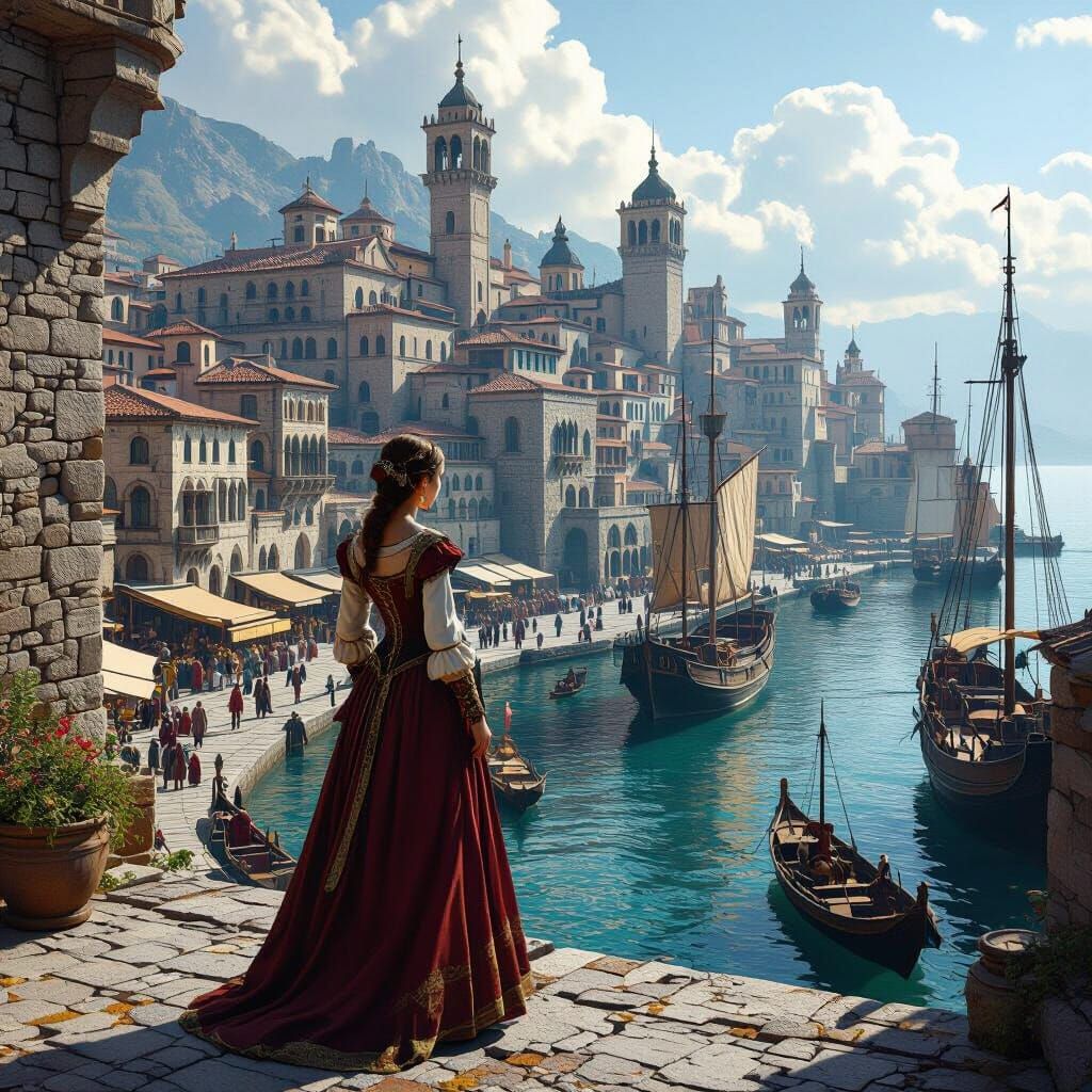 Historical Savona Harbor in Renaissance Style