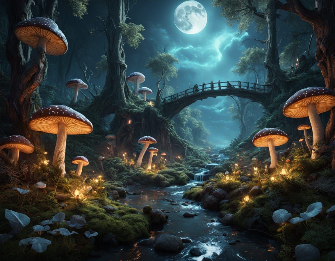 Epic Bioluminescent Mushroom Forest at Night