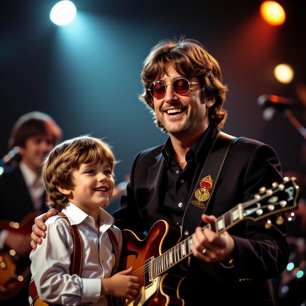 The Beatles Perform with Smiling Boy on Stage