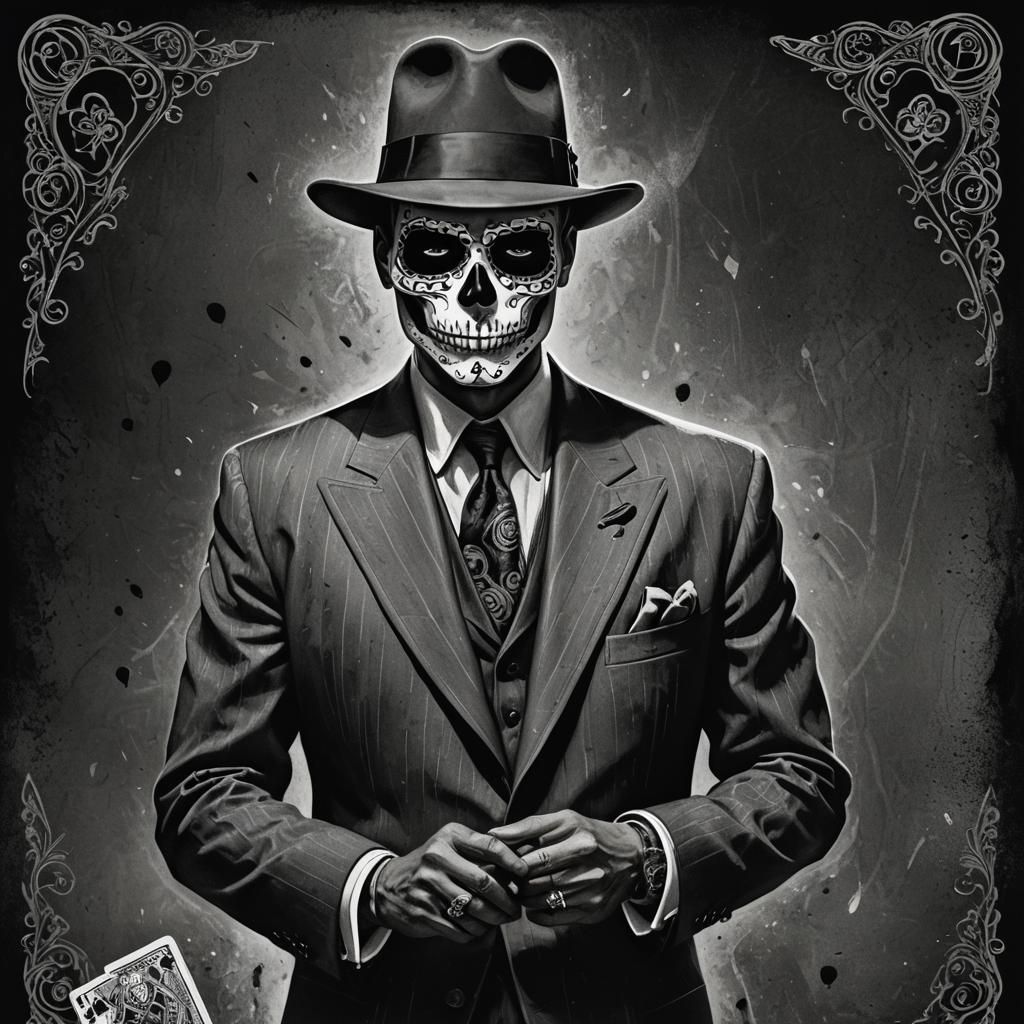 Film Noir Gangster with Sugar Skull Face