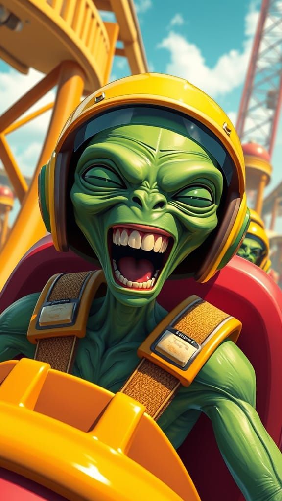 Green Alien's Wild Rollercoaster Ride