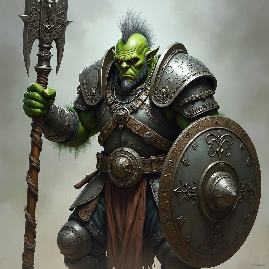 Orc Warrior with Silver Mohawk in Dark Fantasy Style