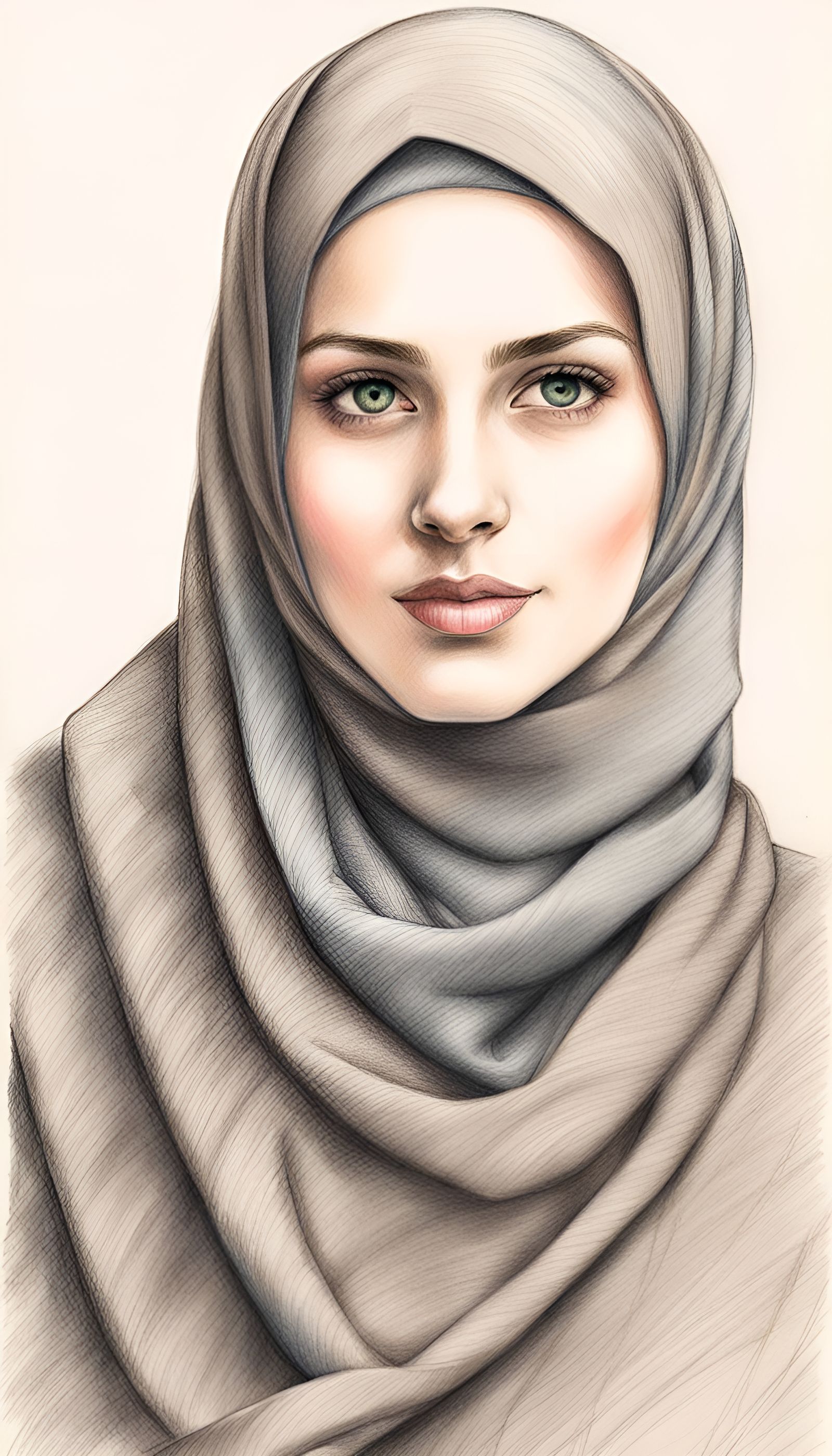 German Woman in Hijab Colored Pencil Sketch