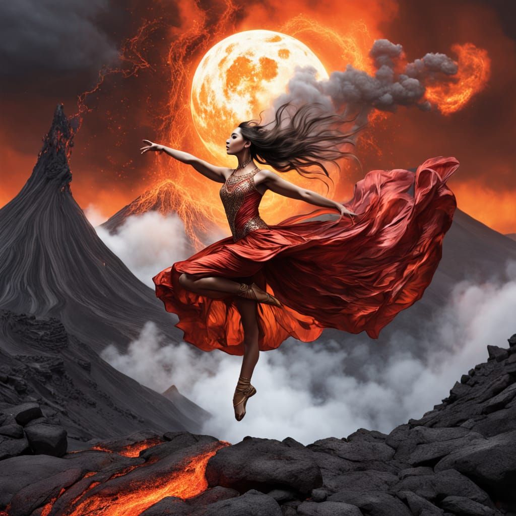 Surreal Volcanic Goddess in Balletic Splendor