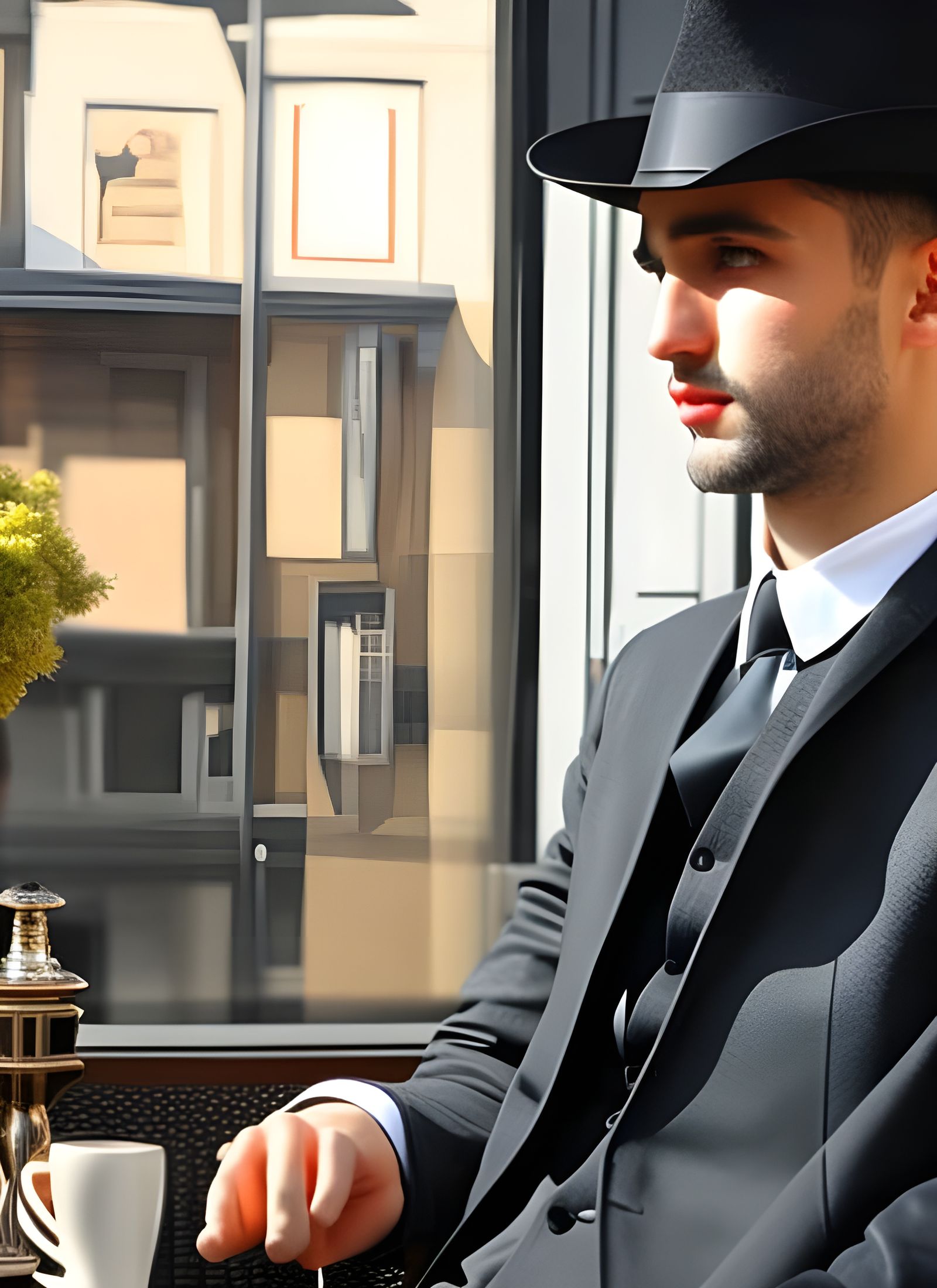 Handsome Man Enjoying Tea: Photorealistic Portrait