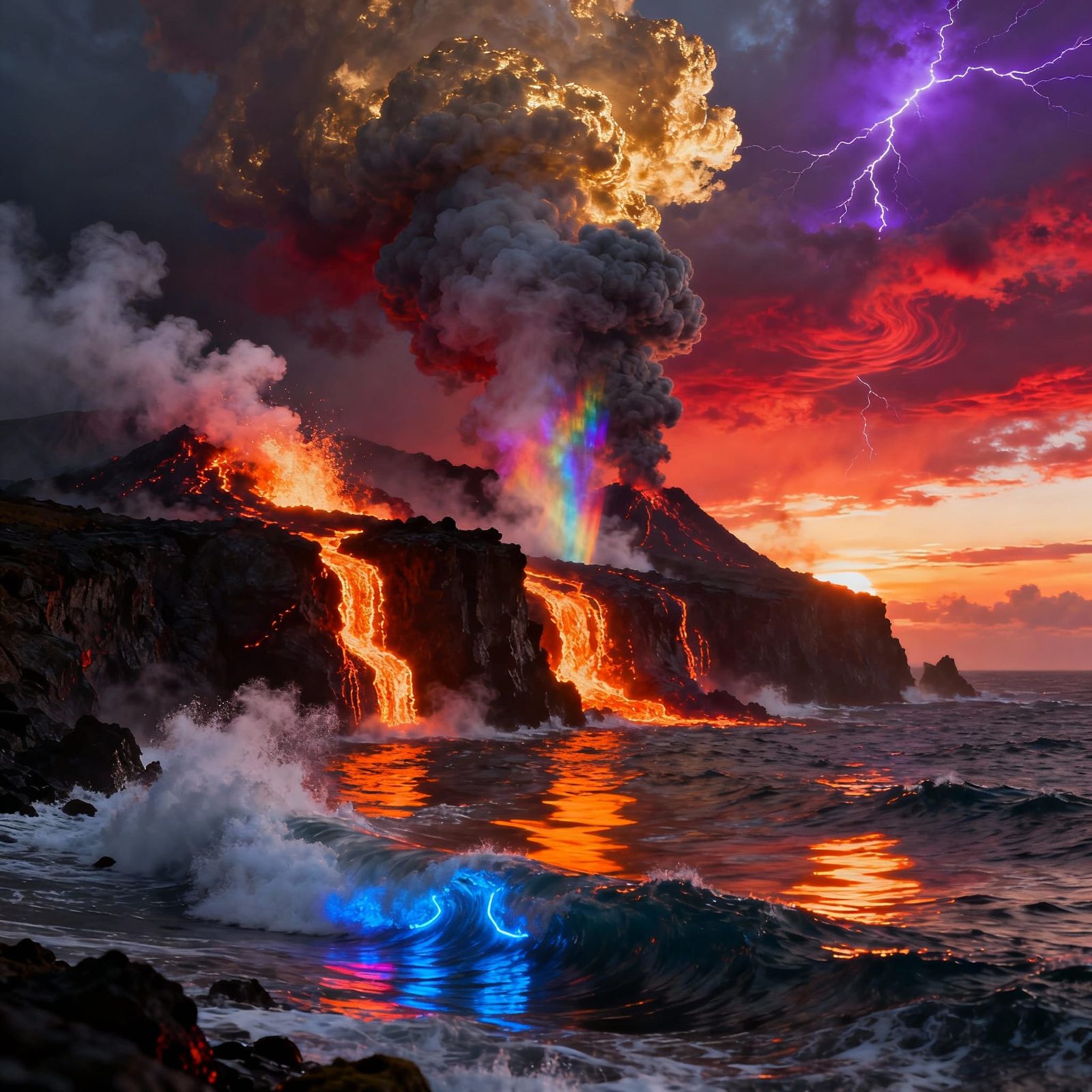 Cinematic Underwater Seascape With Lava Erupting Into Stormy...