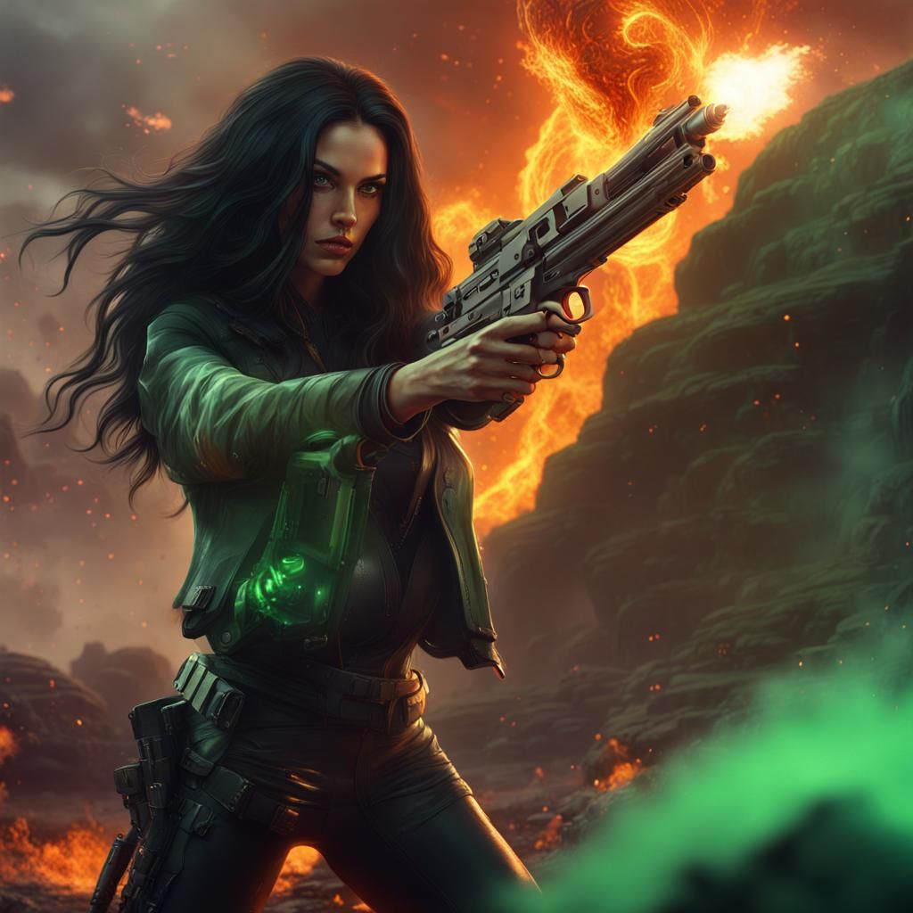 Fantasy Woman Shoots Fire on Alien Planet