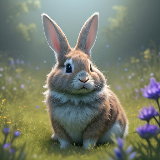 Vibrant Meadow Rabbit in Hyperrealistic Concept Art
