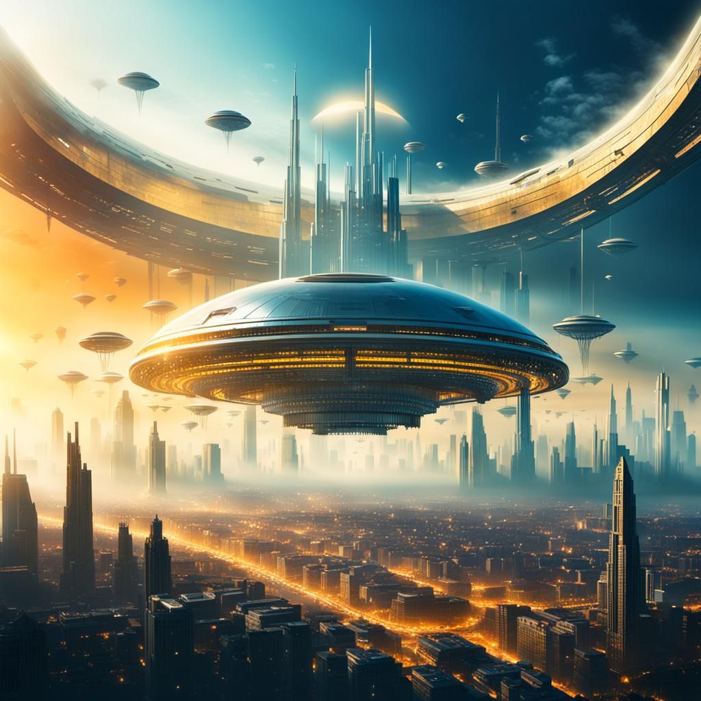 Luminescent Futuristic City Floating in a Dreamscape