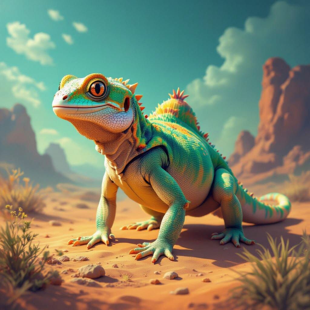 Surreal Hybrid Creature: Gecko Camel Salamander