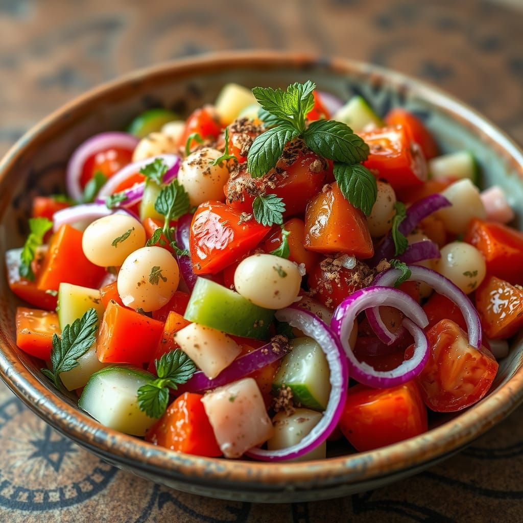 Vibrant Persian Salad in Rustic Ceramics