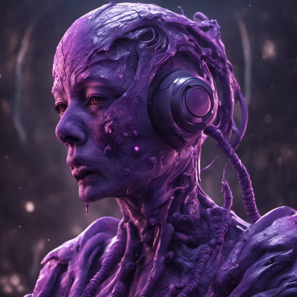 Fantastical Purple Phone Head: Detailed Matte Painting