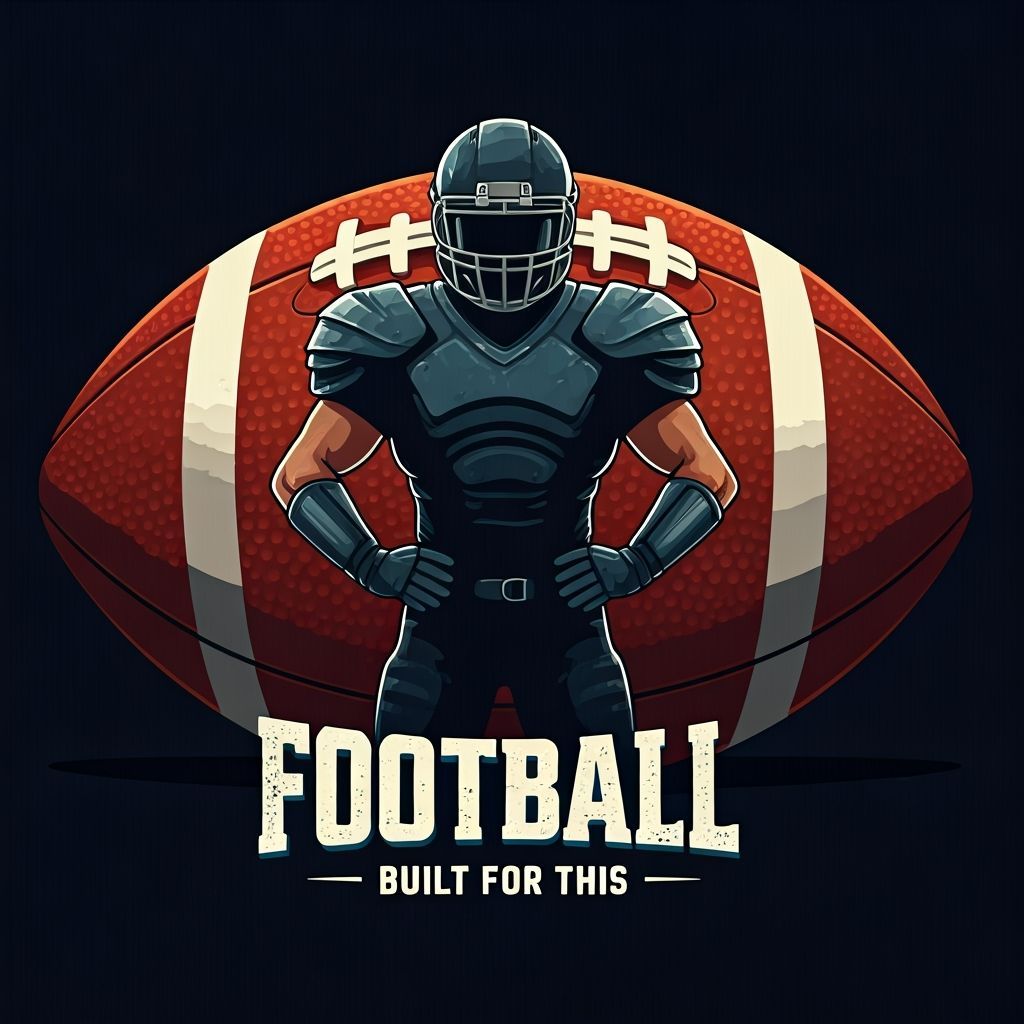 Powerful Football Player Silhouette in Dramatic Cartoon Styl...