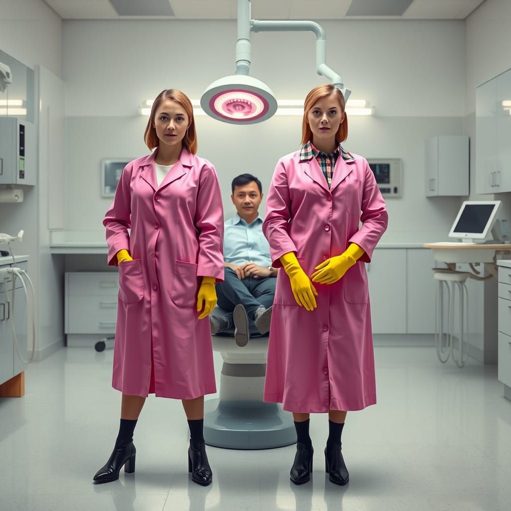 Women in Dental Clinic, Dystopian Realism