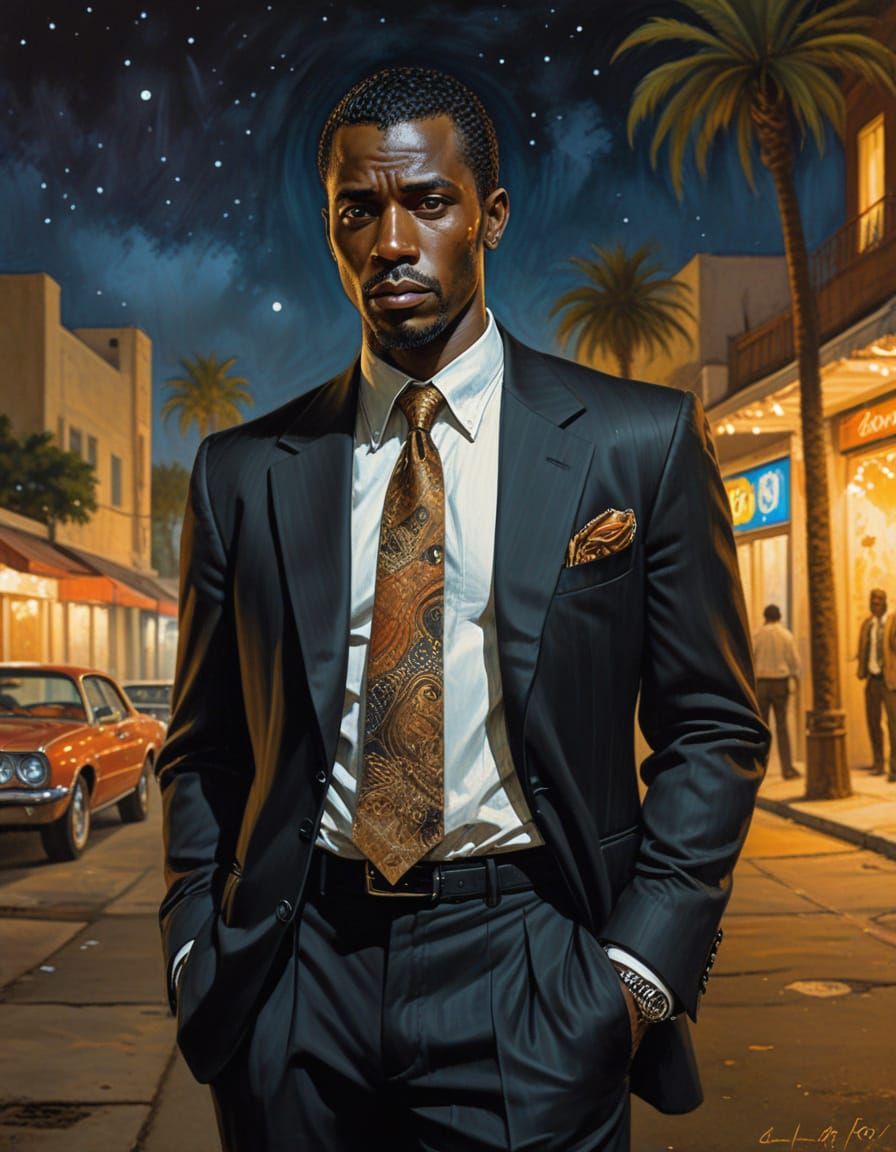 Enigmatic Man in a Warm Summer Night Scene