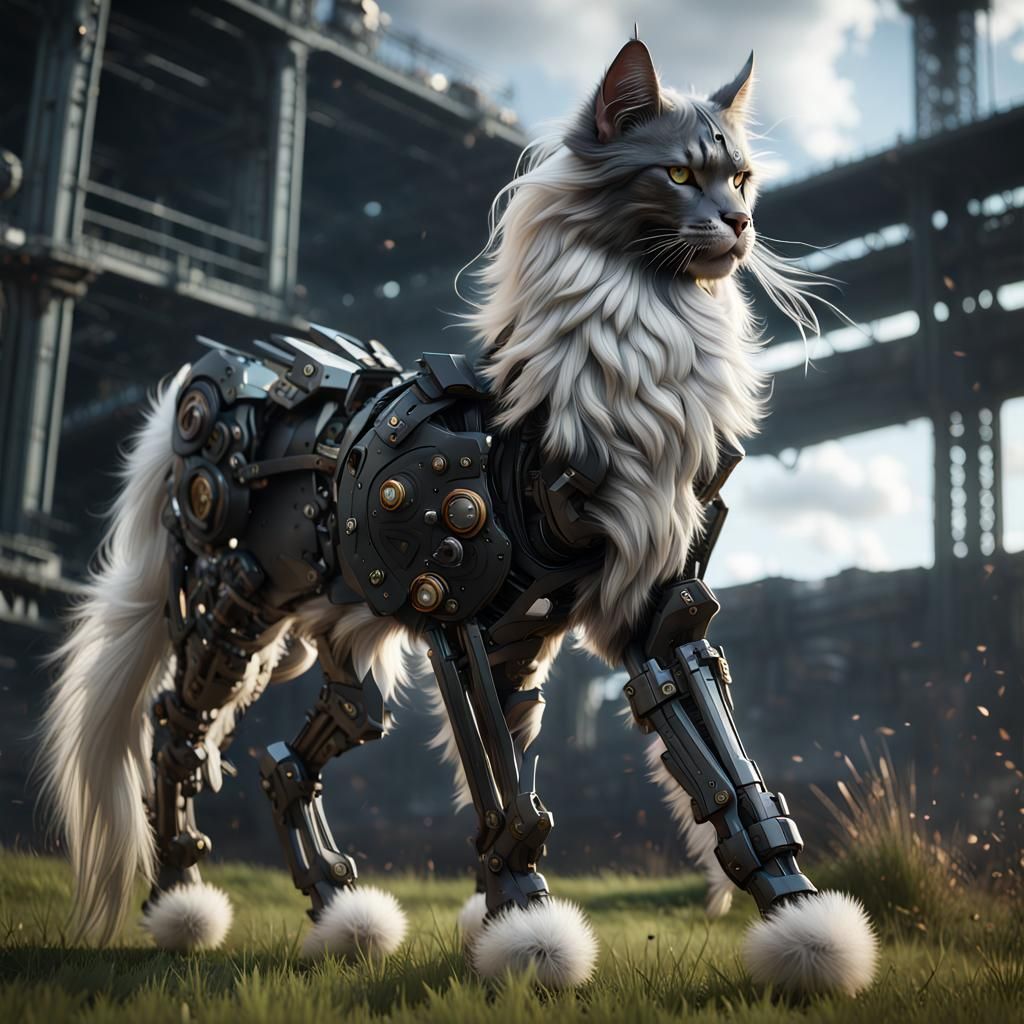 Giant Black Maine Coon Cat in Sci-Fi Field