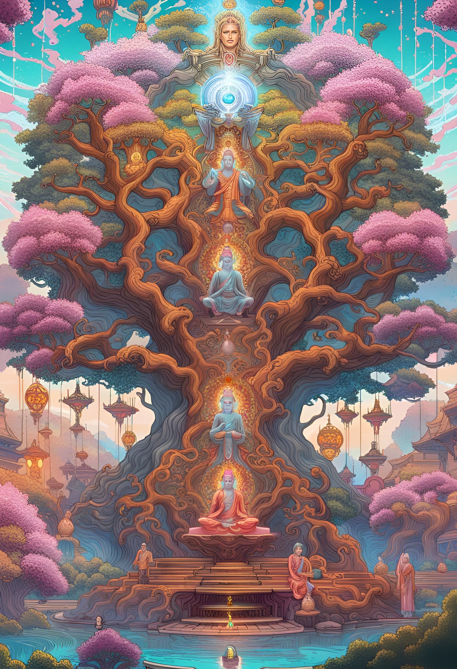 Bodhi Tree Axis Mundi with Bodhisattva Spirits