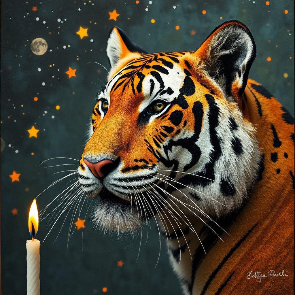 Tiger Birthday Celebration in Hyperrealistic Splash Art