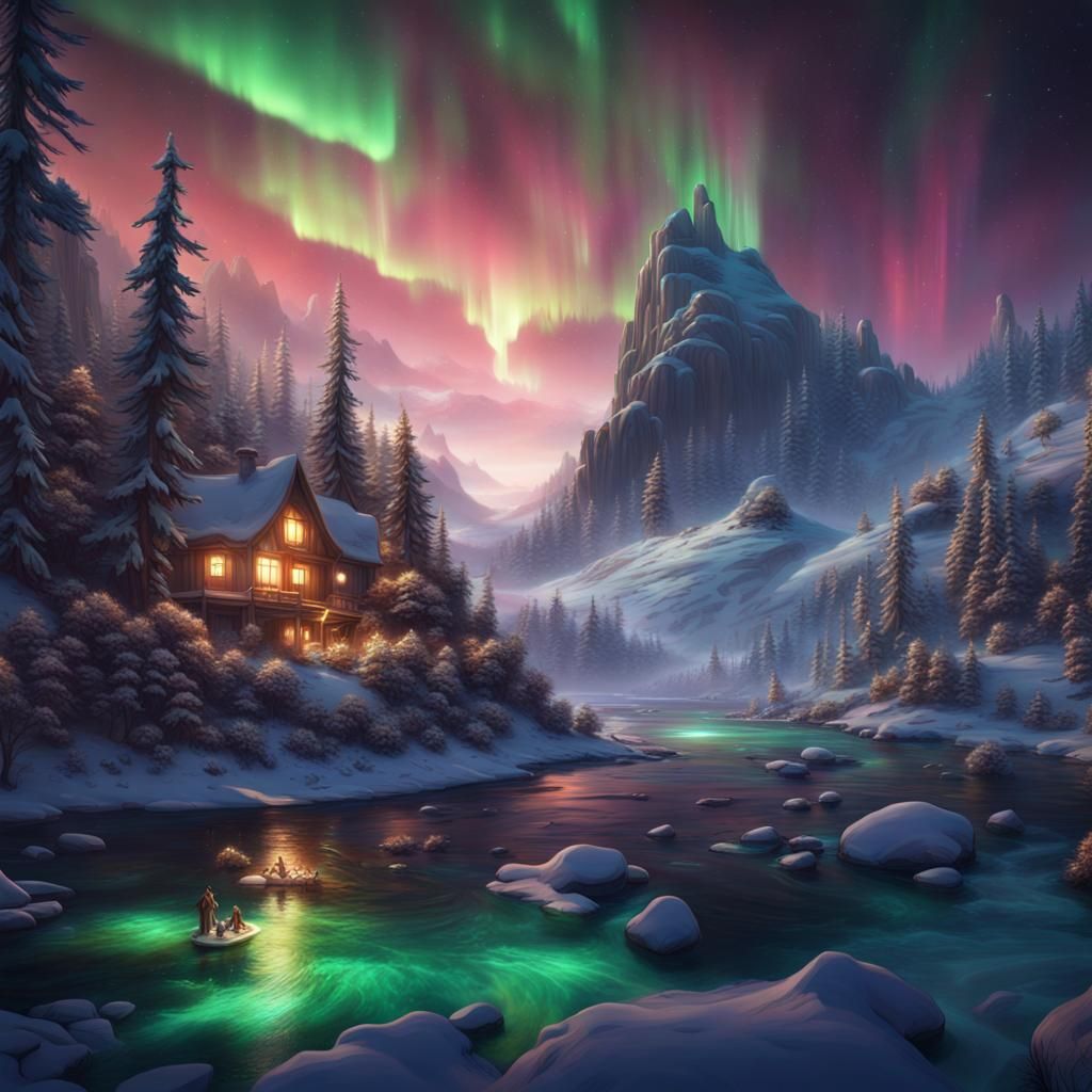Magical Wonderland: Aurora Borealis Reflected in Fantasy Eye...