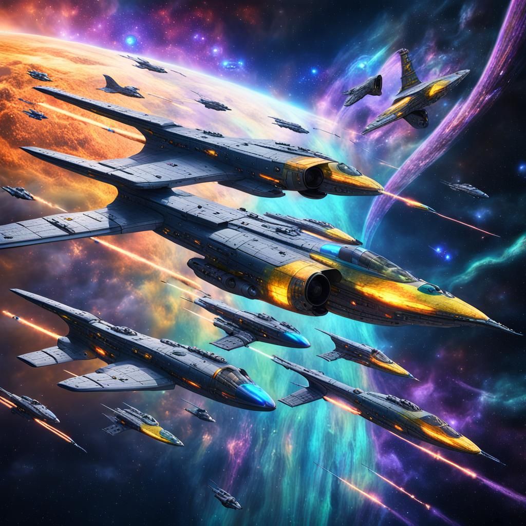 Romulan Warbird Fleet Soaring Through Nebula